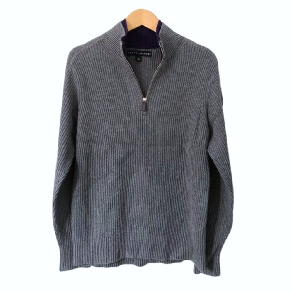 Tommy Hilfiger Men's 100% Cotton Quarter Zip Sweater Gray Size S